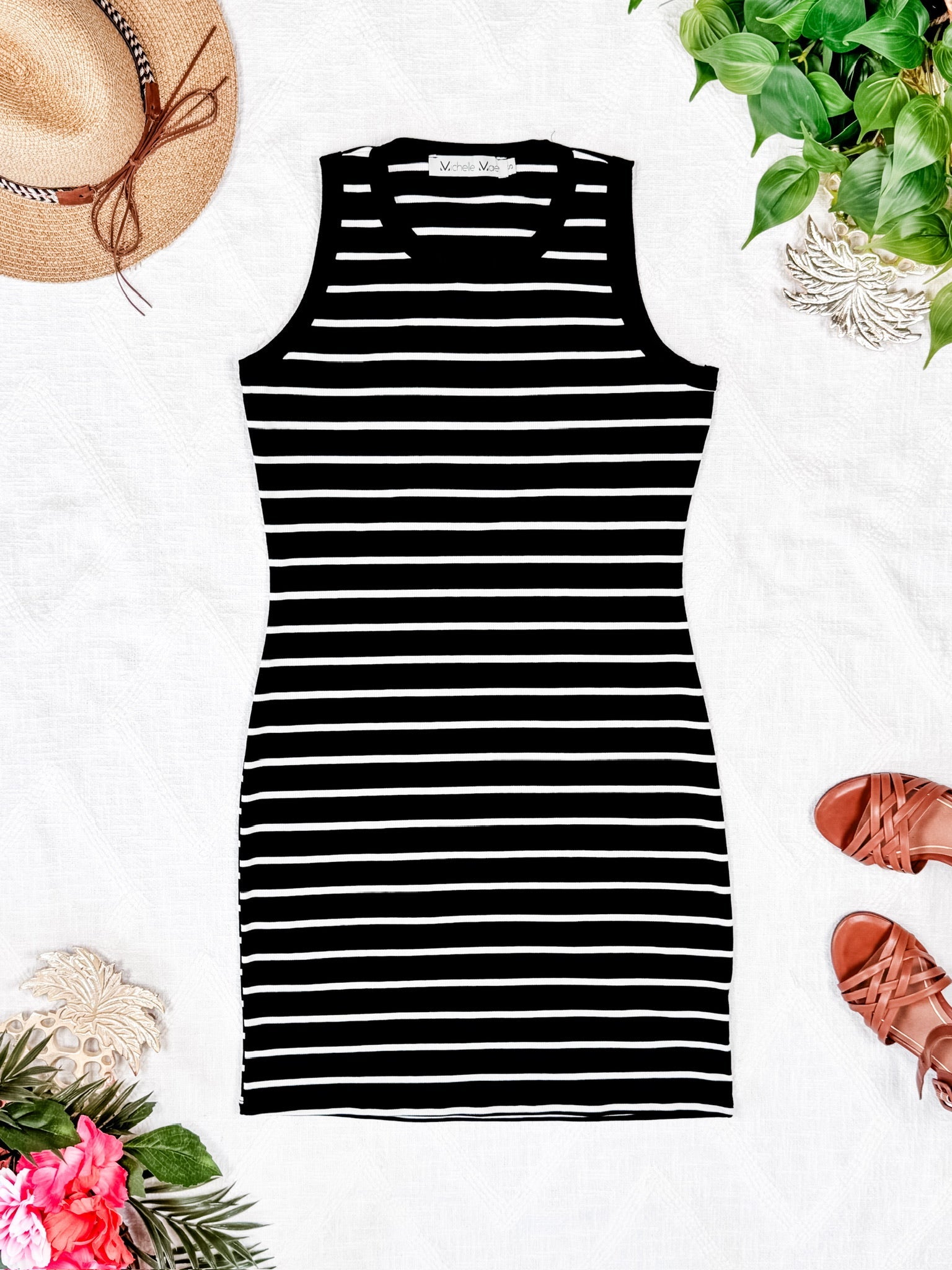 Mariah Ribbed Dress - Black Stripes